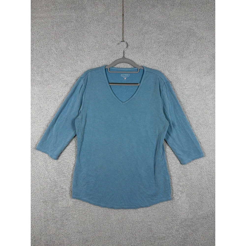 Segments Women's‎ 3/4 Sleeve V-Neck Top Shirt-Light Blue-Tencel-Size L